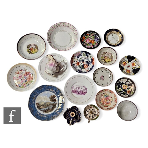 170 - A collection of 19th Century English ceramics, including a Prattware plate decorated with a Welsh la... 