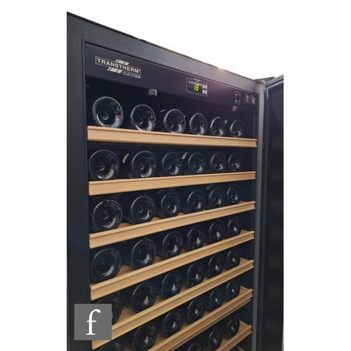 668 - A contemporary wine fridge by Transtherm, solid black powder coat finish, single locking door openin... 