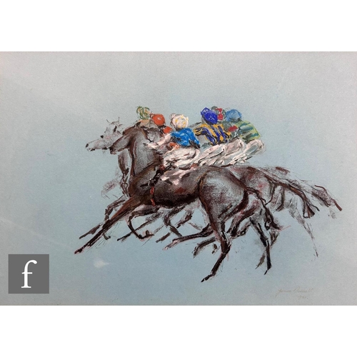 445 - JOANNA DANNIELL (CONTEMPORARY) - 'For the Love of It' - a racing scene, pastel drawing, signed and d... 