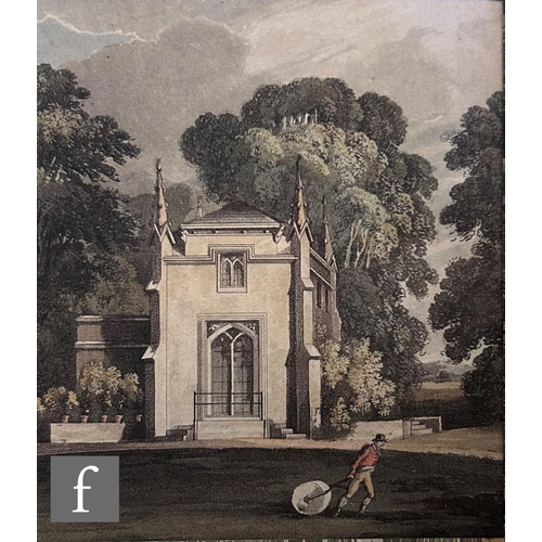 451 - ENGLISH SCHOOL (EARLY 19TH CENTURY) - 'Design for a Gothic cottage', hand coloured aquatint, from Ru... 