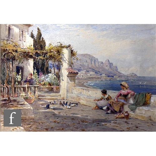 467 - HAROLD JOSEPH SWANWICK (1866-1929) - Women sitting on a terrace, Capri, watercolour, bears Jays Fine... 