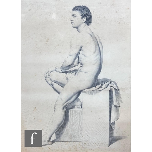 487 - J. PARTRIDGE (LATE 19TH CENTURY) - Study of a nude male artist's model, graphite drawing, signed, fr... 