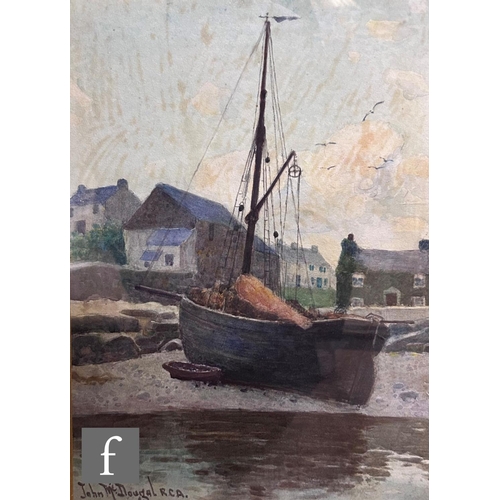 494 - JOHN MCDOUGAL, RCA (1851-1945) - A beached fishing boat, watercolour, signed, framed, 35cm x 25cm, f... 