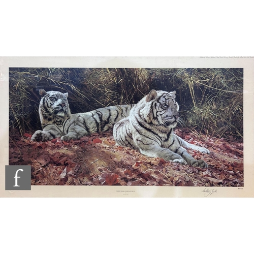 476 - ANTHONY GIBBS (BORN 1951) - 'White Tigers, Ever Watchful', photographic reproduction, signed in penc... 