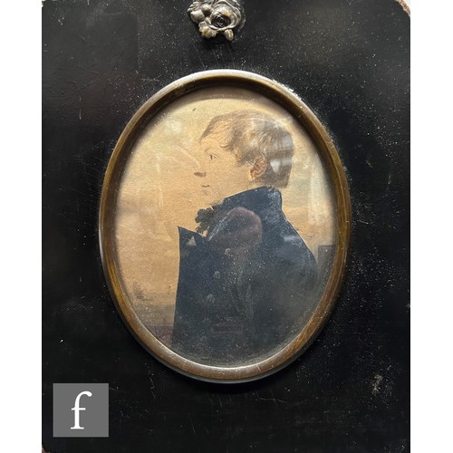 497 - ENGLISH SCHOOL (EARLY 19TH CENTURY) - Profile portrait of a young naval officer, a miniature on card... 