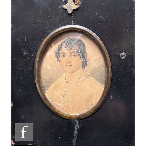 497 - ENGLISH SCHOOL (EARLY 19TH CENTURY) - Profile portrait of a young naval officer, a miniature on card... 