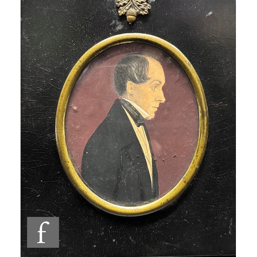 497 - ENGLISH SCHOOL (EARLY 19TH CENTURY) - Profile portrait of a young naval officer, a miniature on card... 