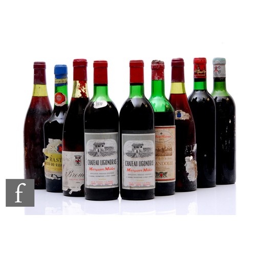 640 - Nine bottles of French red wine, to include two bottles of 1970 Chateau Ligondras Margaux Medoc, a b... 