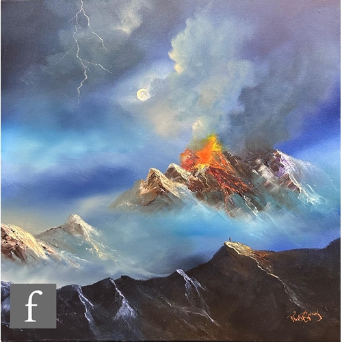 502 - PHILIP GRAY (CONTEMPORARY) - Volcano, oil on canvas, signed, framed, 60cm x 59cm, frame size 75cm x ... 