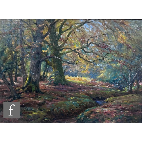 446 - FREDERICK GOLDEN SHORT (1863-1936) - 'A View in the New Forest', oil on board, signed and dated 1917... 