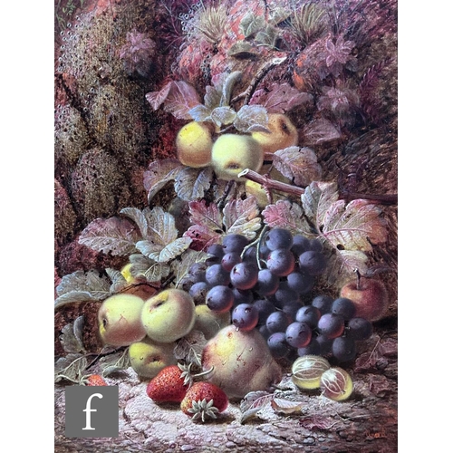 454 - OLIVER CLARE (1853-1927) - Grapes, strawberries and crab apples on a mossy bank, oil on canvas, sign... 