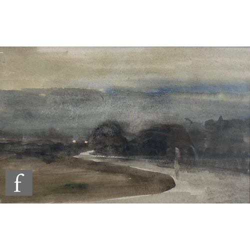 481 - WILLIAM MONK, R.E. (1863-1937) - A wooded river scene with distant village, watercolour, signed, fra... 