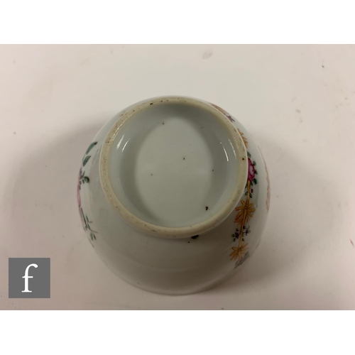 37 - Two Chinese 18th Century export porcelain famille rose teabowls and saucers, the first enamelled in ... 