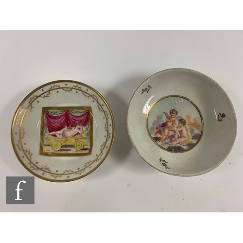 161 - An early 19th Century Amstel porcelain coffee can and saucer, painted with classical allegorical sce... 