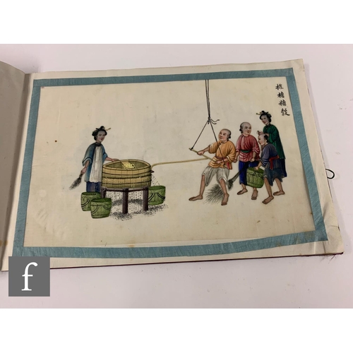 42 - A folio of Chinese late Qing Dynasty rice paper drawings, to include eleven individual drawings, dep... 