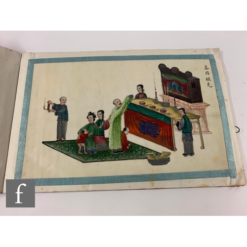 42 - A folio of Chinese late Qing Dynasty rice paper drawings, to include eleven individual drawings, dep... 