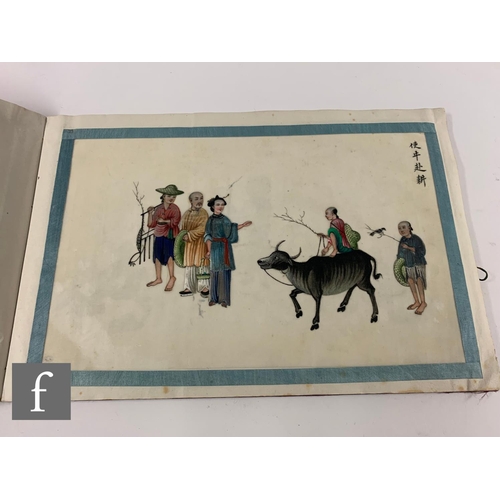 42 - A folio of Chinese late Qing Dynasty rice paper drawings, to include eleven individual drawings, dep... 