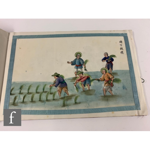 42 - A folio of Chinese late Qing Dynasty rice paper drawings, to include eleven individual drawings, dep... 