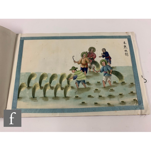 42 - A folio of Chinese late Qing Dynasty rice paper drawings, to include eleven individual drawings, dep... 