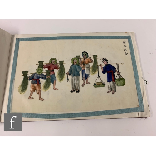 42 - A folio of Chinese late Qing Dynasty rice paper drawings, to include eleven individual drawings, dep... 