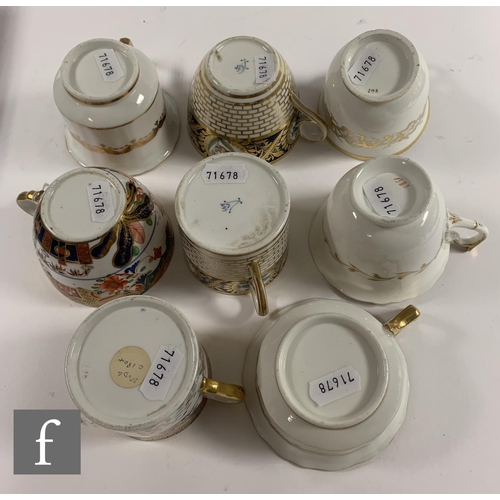 88 - A collection of 19th Century tea wares, including a Sevres style trio decorated with a band of flora... 