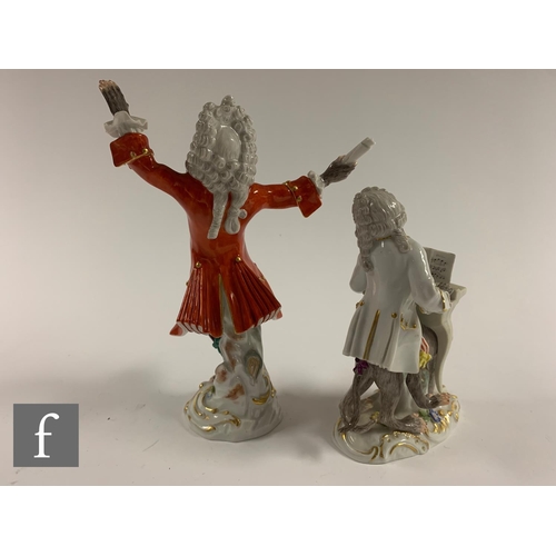 199 - A sixteen piece early 20th Century Meissen and further German porcelain monkey band group, to includ... 