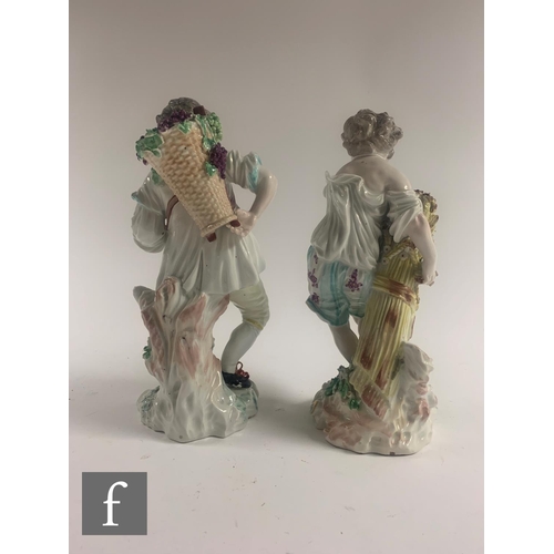 239 - A pair of late 19th Century Continental allegorical porcelain figures, each modelled as a young male... 