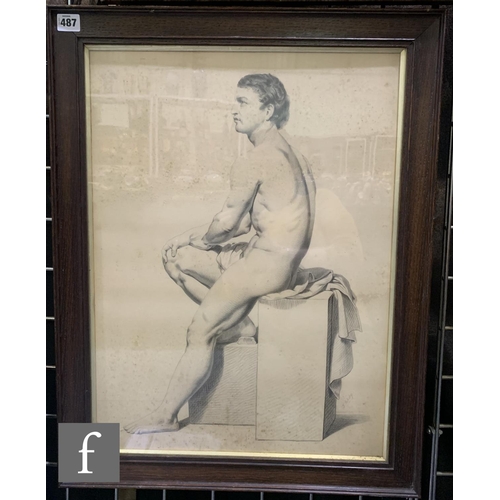 487 - J. PARTRIDGE (LATE 19TH CENTURY) - Study of a nude male artist's model, graphite drawing, signed, fr... 