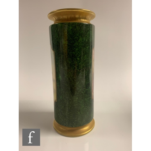 71 - A Claremont Fine China porcelain vase by Richard Poole of footed sleeve form, hand enamelled with ca... 