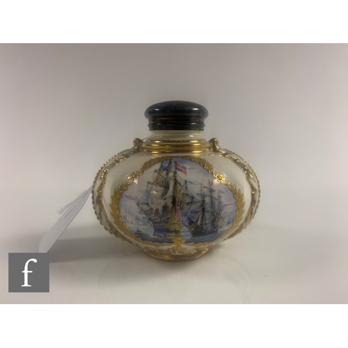 74 - A 20th Century Lynton Porcelain jar and cover of squat circular form, with silver collar and hinged ... 