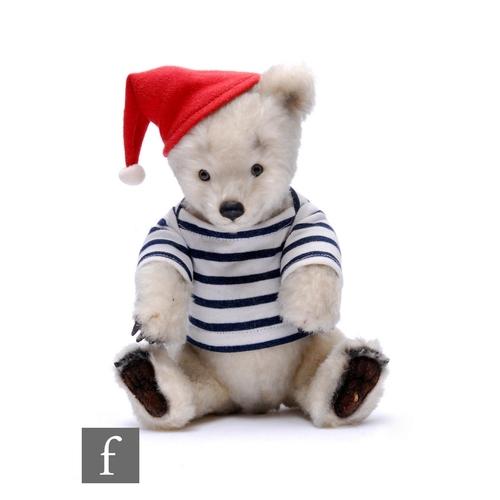 273 - An R. John Wright Bears at Sea Collection Stowaway teddy bear, cream alpaca and mohair plush, grey-b... 