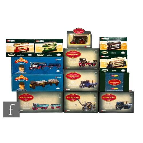 402 - Thirteen Corgi diecast models, to include Vintage Glory of Steam including one Premium Edition, Dibn... 