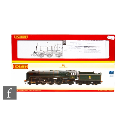 344 - Two OO gauge Hornby locomotives, R2562 DCC ready 4-6-2 BR green Britannia Class 'Britannia' and R227... 