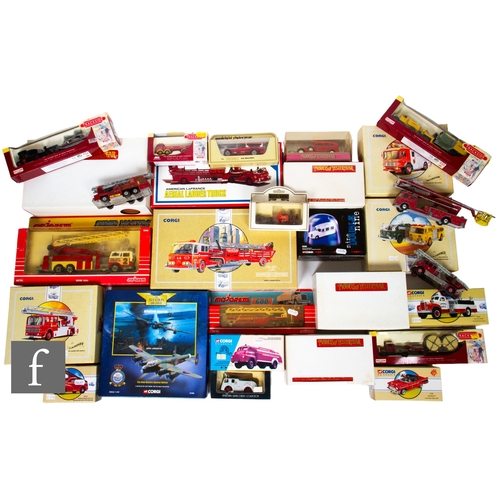 405 - Twenty five diecast models by Corgi, Matchbox and similar, mostly fire engines, all boxed, together ... 