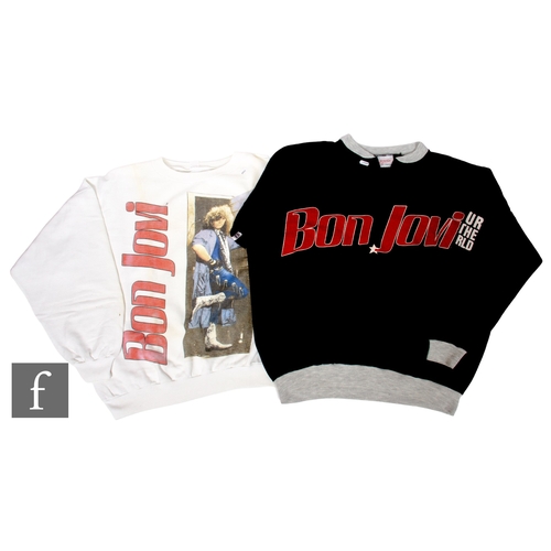 26 - Two 1980s Bon Jovi tour crew jumpers, to include 1986 Slippery When Wet Tour, XL, and another World ... 