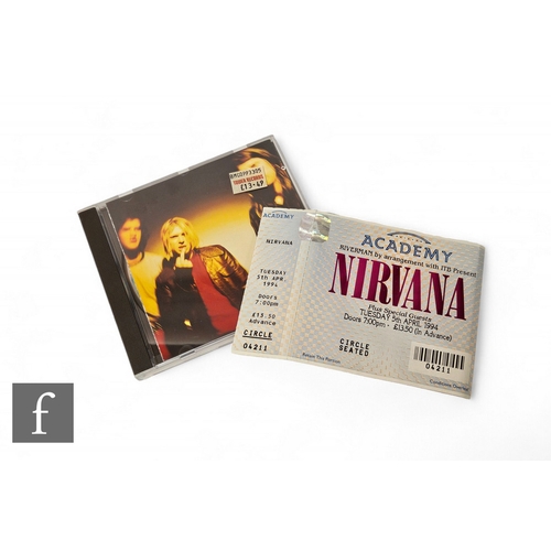 15 - A Nirvana complete and unused ticket for cancelled Brixton Academy gig Tuesday 5th April 1994, toget... 