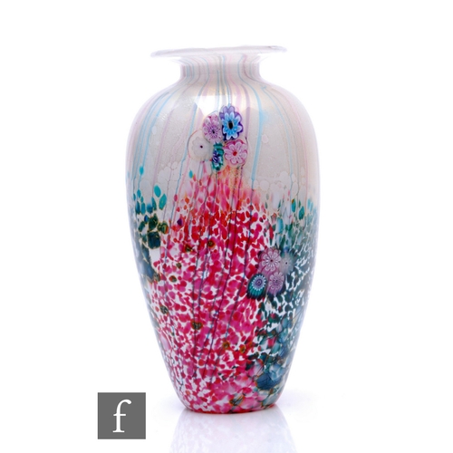 329 - A contemporary Jonathan Harris studio glass Wilderness opal vase of elongated ovoid form with flared... 