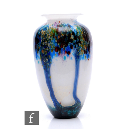 330 - A contemporary Jonathon Harris studio glass Winter Tree amphora vase of elongated ovoid form with fl... 