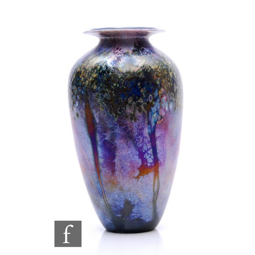 331 - A contemporary Jonathan Harris studio glass Iridised Renior Landscape Amphora vase of elongated ovoi... 