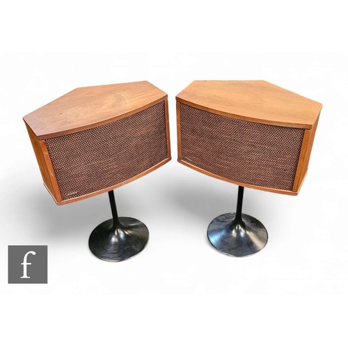 206A - A pair of 1980s Bose Series IV speakers in teak cases with black painted stands, height 78cm x width... 