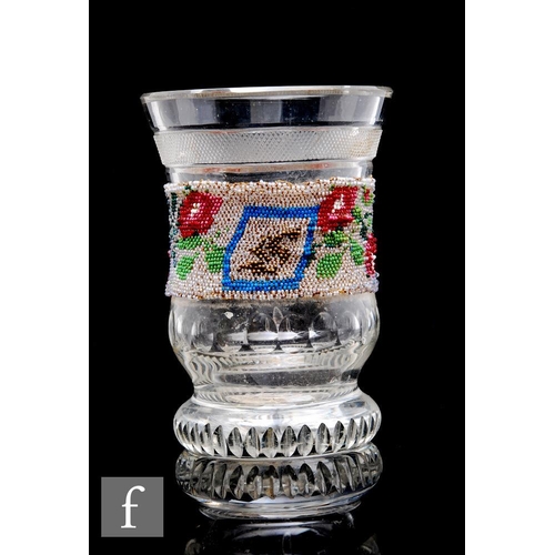 362 - A 19th Century Bohemian 'Pearl' beaker, the clear crystal beaker of footed and waisted form with rep... 