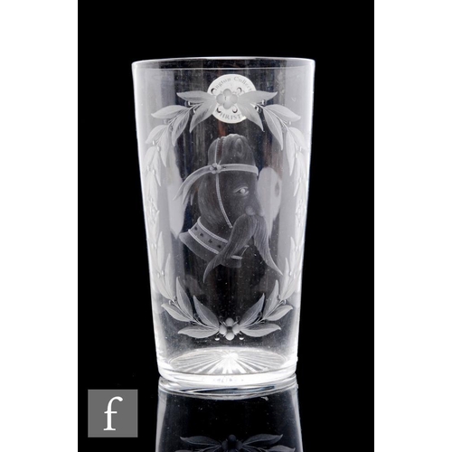 364 - A 19th Century novelty propaganda clear crystal glass tumbler, engraved decorated with a portrait of... 