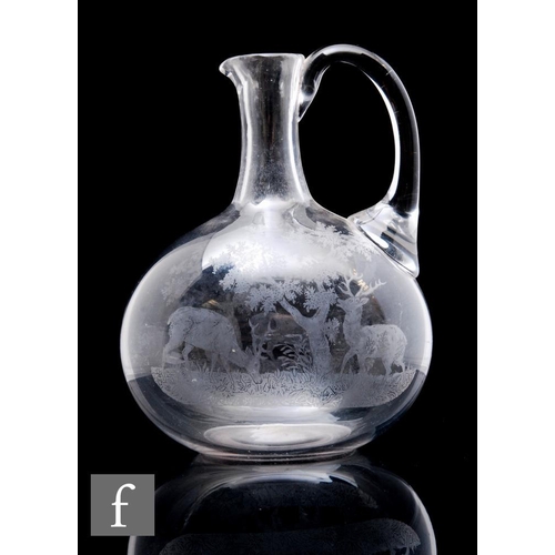 365 - A late 19th Century clear crystal glass carafe of compressed globe and shaft form with applied high ... 