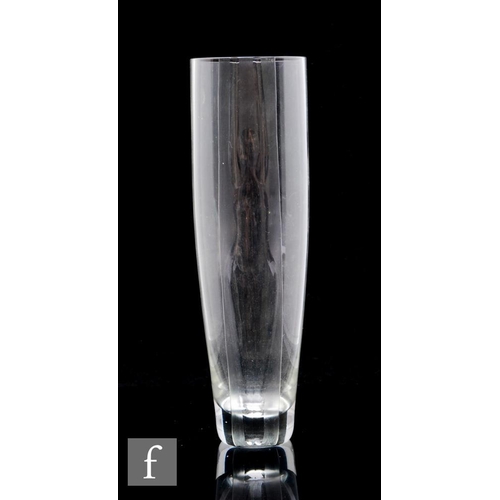 370 - A post war clear crystal Czech glass vase by Exbor, the tapered sleeve form body cut and polished wi... 