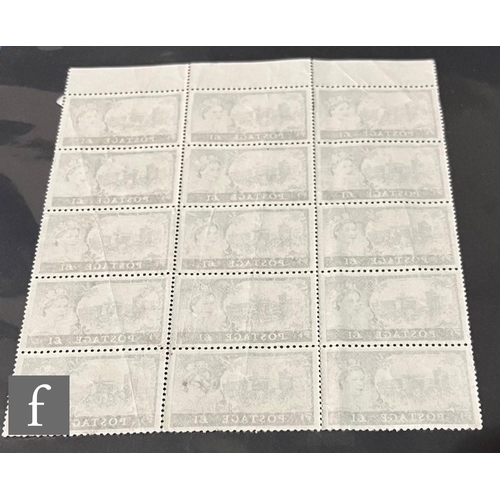 592 - A marginal block of fifteen Queen Elizabeth II  1955 SG539 £1 black Windsor Castle postage stamps, m... 