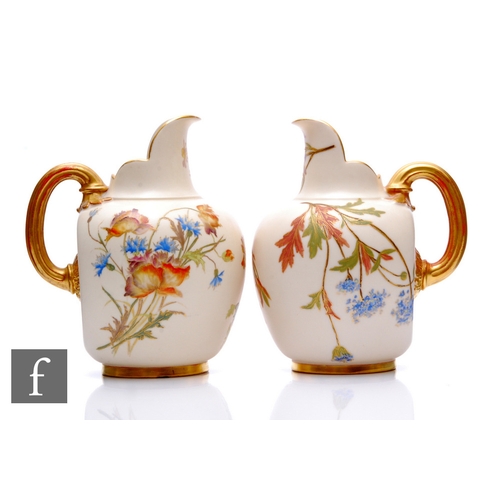 3 - A pair of Royal Worcester flat back jugs, circa 1890, decorated with gilt heightened poppies and cor... 