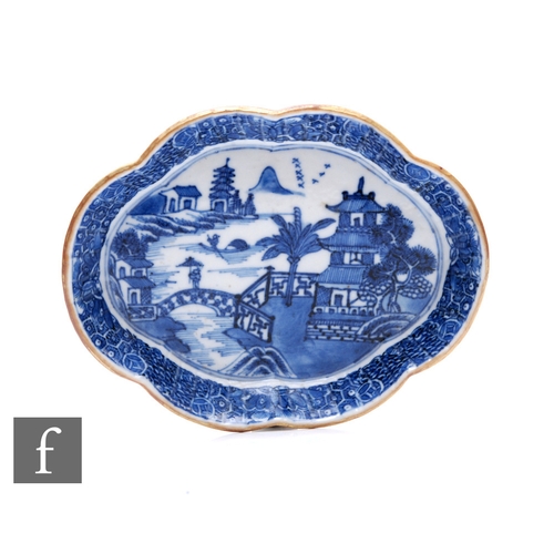 5 - A 19th Century Chinese export spoon tray of double ogee form, decorated with a chinoiserie landscape... 