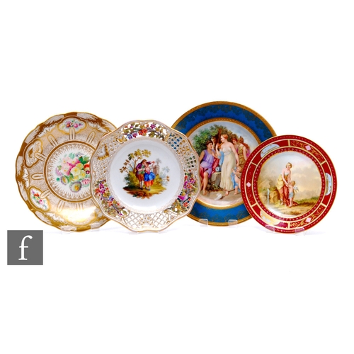 6 - A collection of 19th Century continental cabinet plates, to include a Royal Vienna plate, decorated ... 