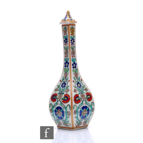 26 - An early 20th Century square section bottle vase and cover, each facia decorated with Persian type p... 