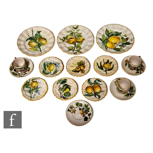 33 - A small assortment of Cantagalli teawares comprising three plates, four side plates, four saucers an... 